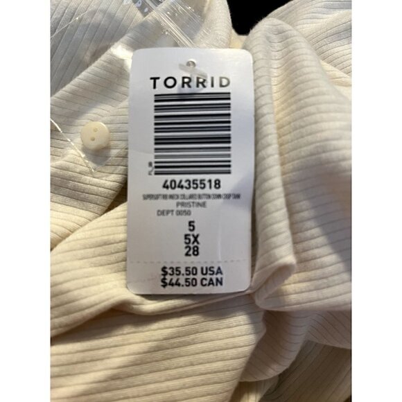 Women's Torrid Plus Size 5, 5X, 28 Cream Ribbed V-neck Sleeveless Top, Shirt - Picture 7 of 10
